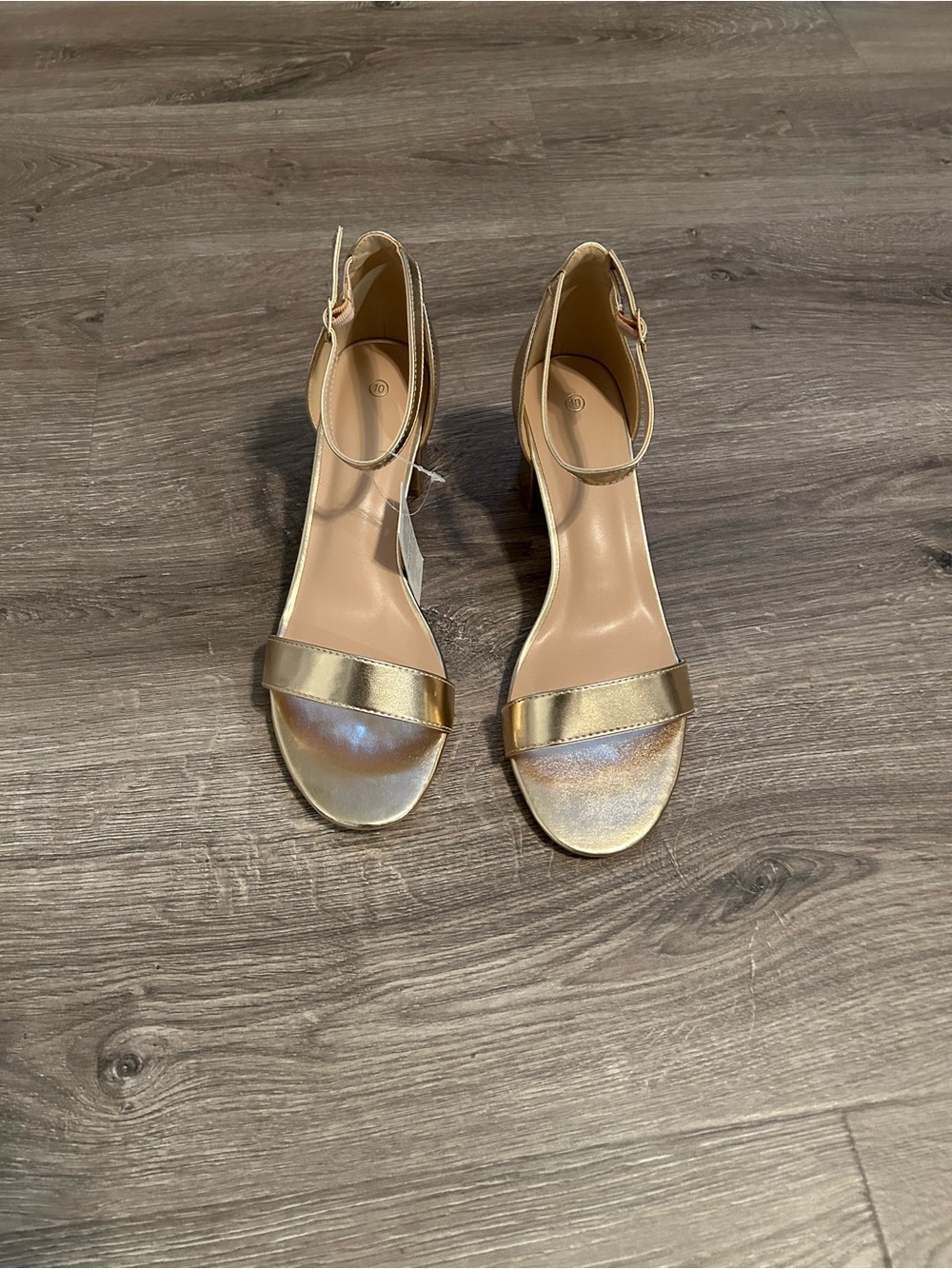 Women's Metallic Gold Ankle-Strap Heeled Sandal